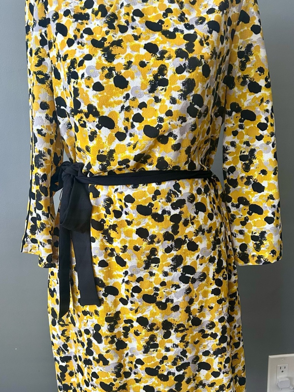 Yellow Black Floral Print Belted Women’s Dress